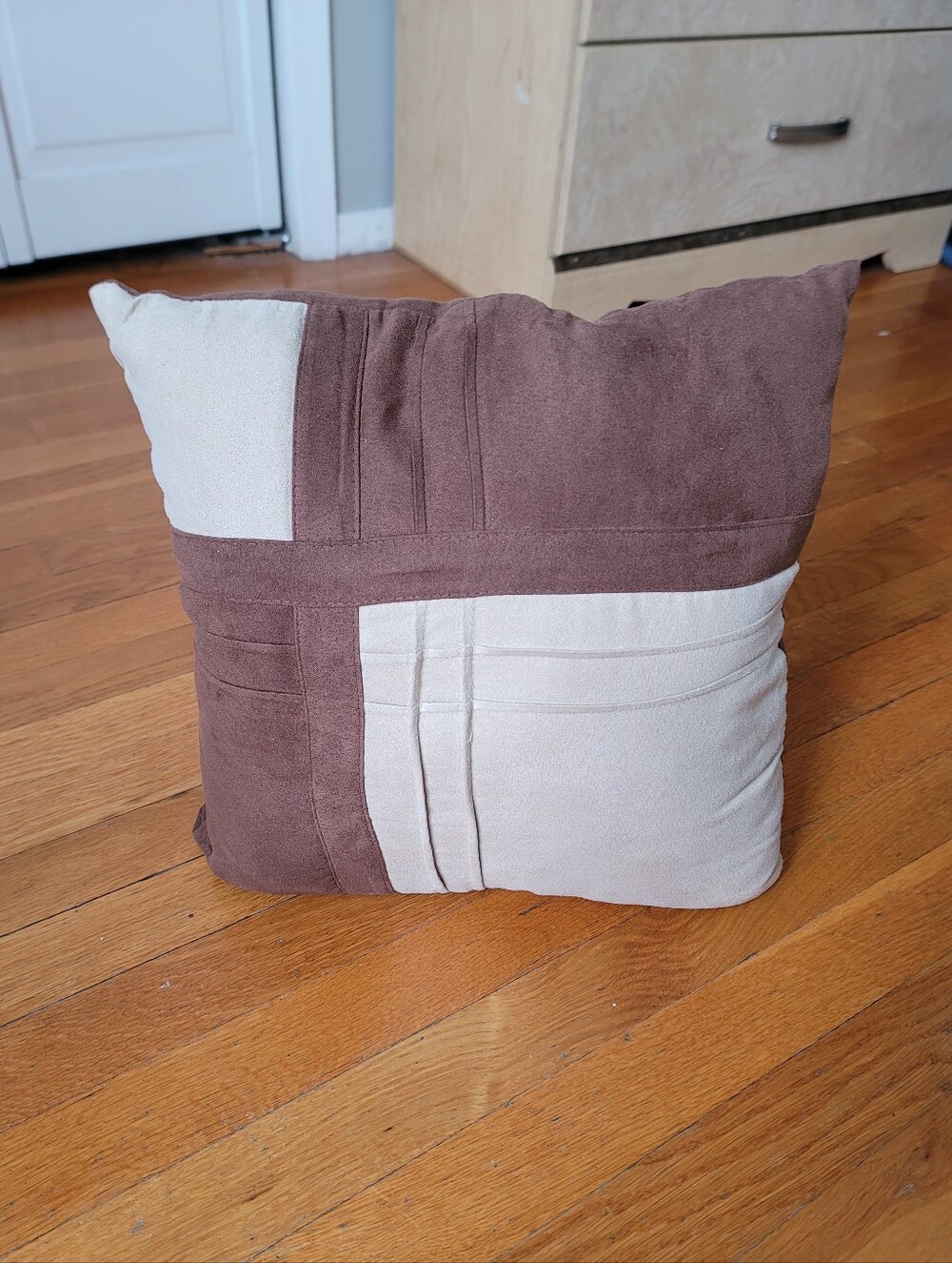 MADISON PARK Neutral Two-Tone Patchwork Bedding Accent Pillow